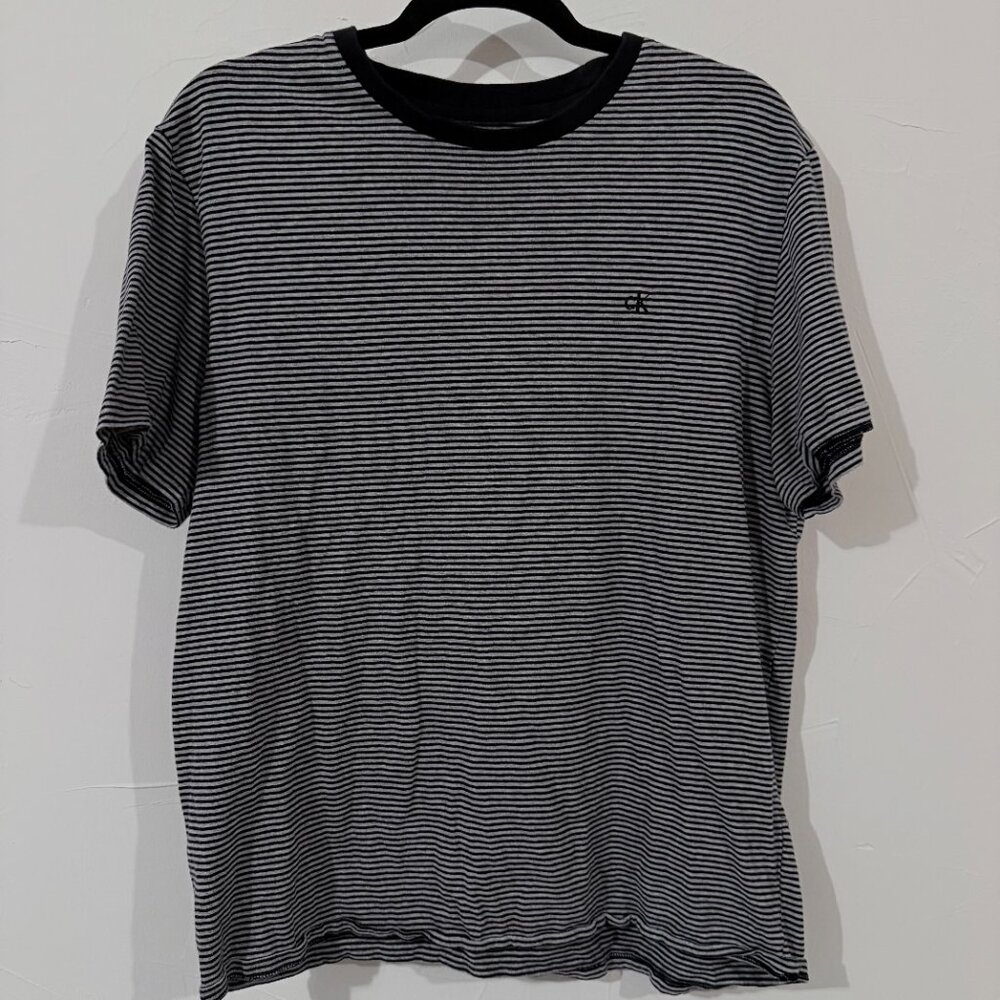 Calvin Klein Striped T-Shirt Size L - Black & White - 100% Cotton Casual